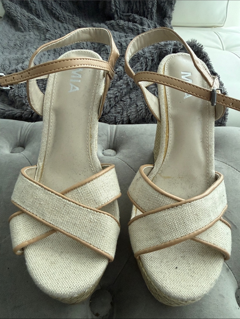 MIA Neutral Beige Cross-Strap Espadrille Platform Sandals